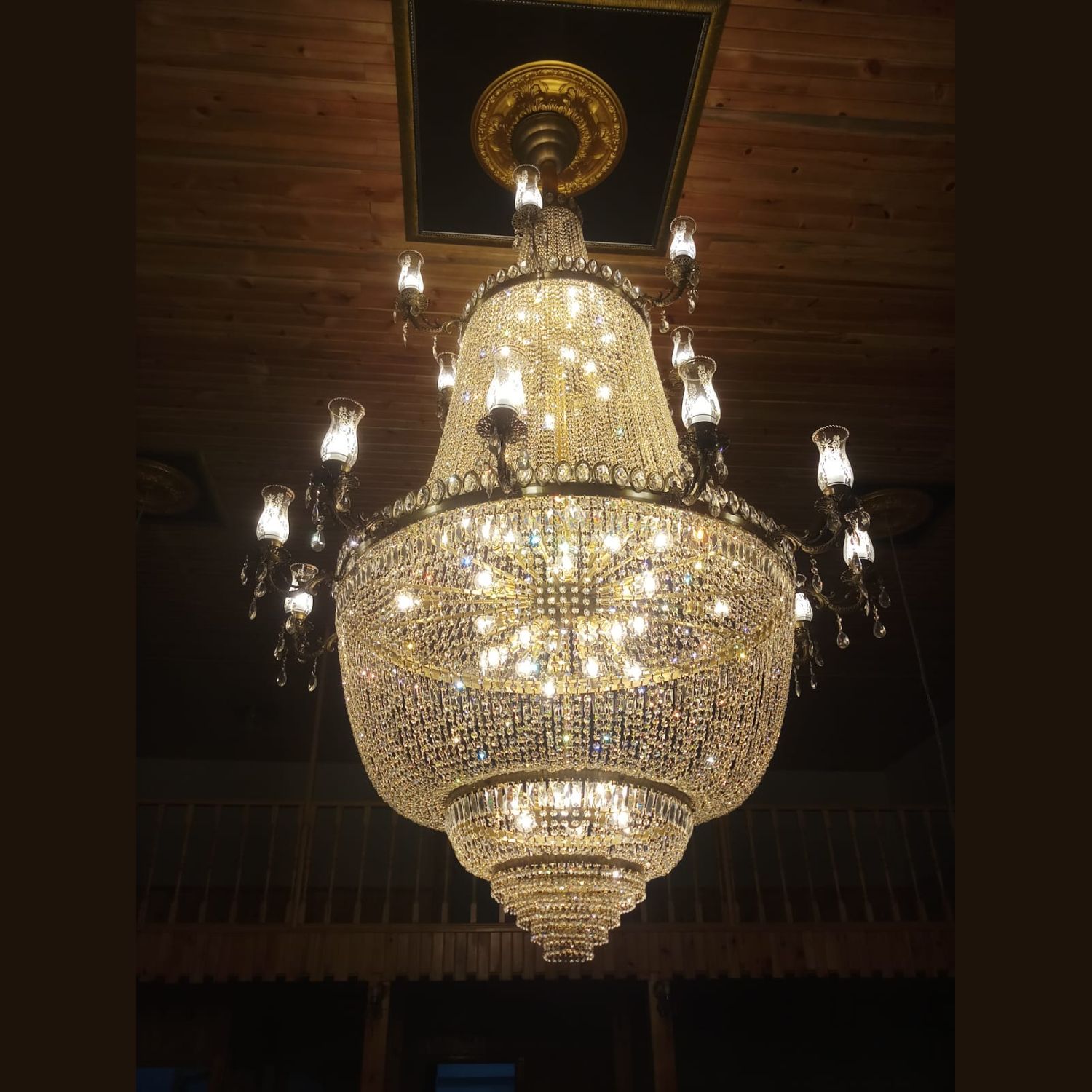 Çift sıra cam fanuslu kristal cami avizesi