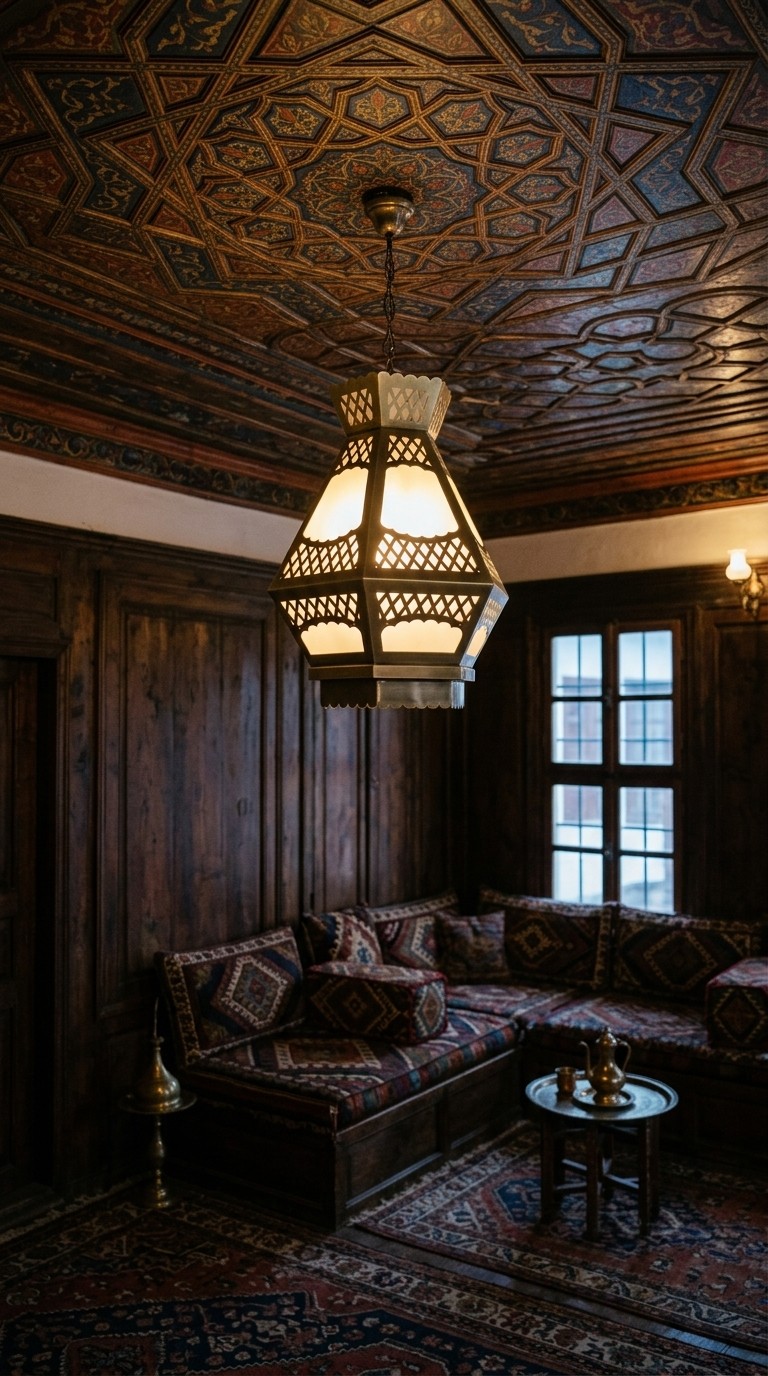 Kafesli Altıgen Pirinç Fener