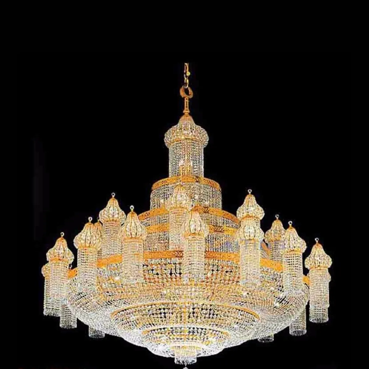 Minare kuleli kristal cami avizesi