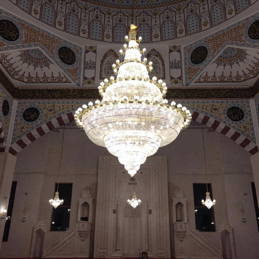 Küre ışıklı kat kat kristal cami avizesi