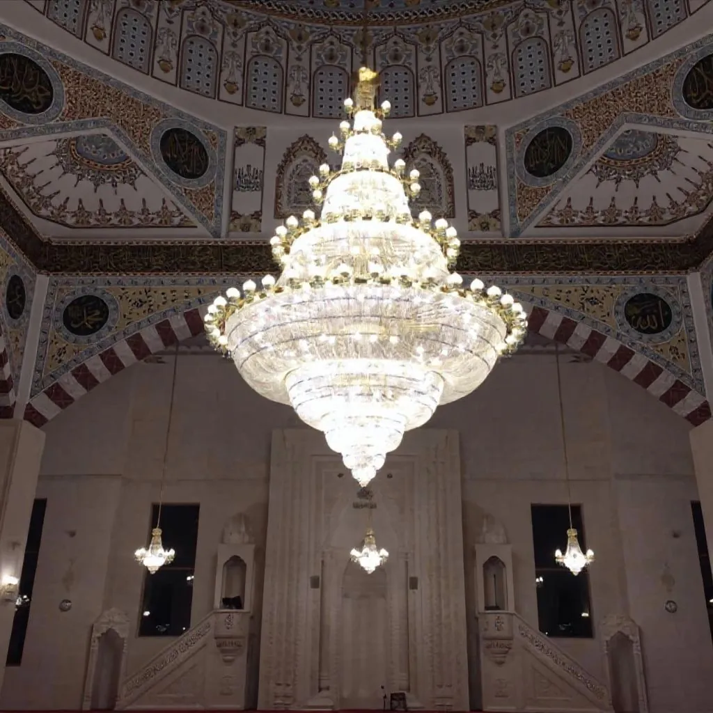 Küre ışıklı kat kat kristal cami avizesi