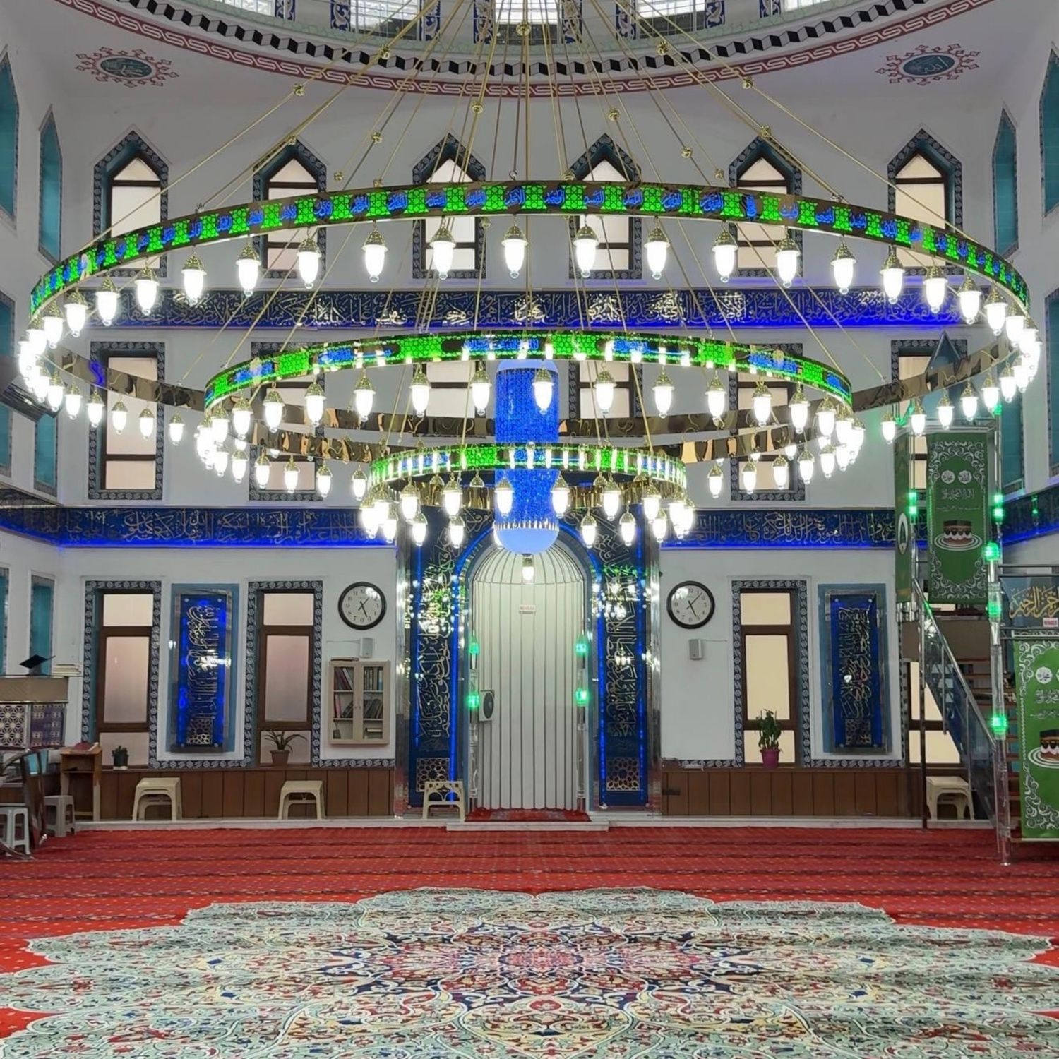 Lazer kesim ledli ayetli cami avizeleri kategorisi, ledli Esmaül Hüsna yazılı üç kademeli avize