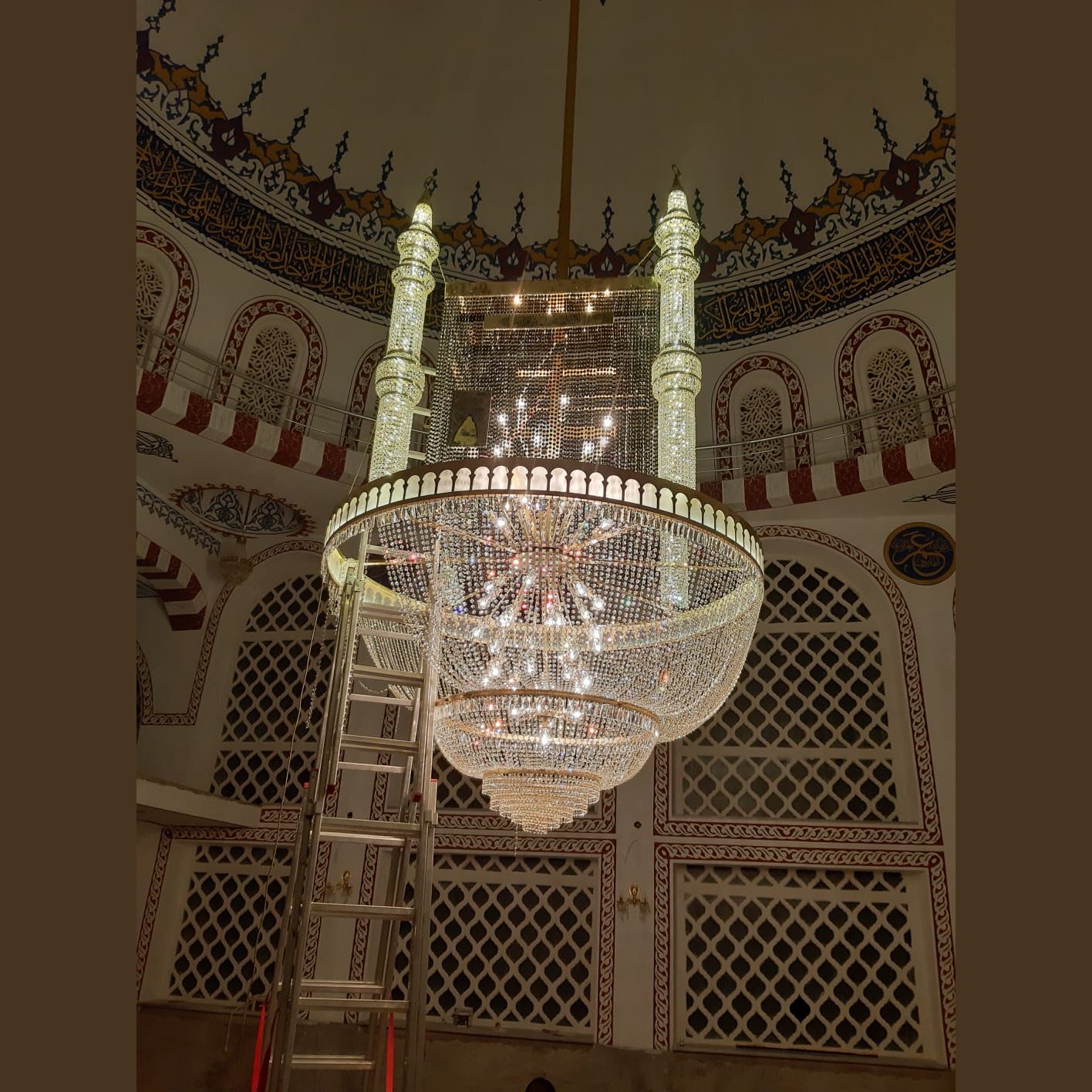 Minareli kutulu kristal cami avizesi