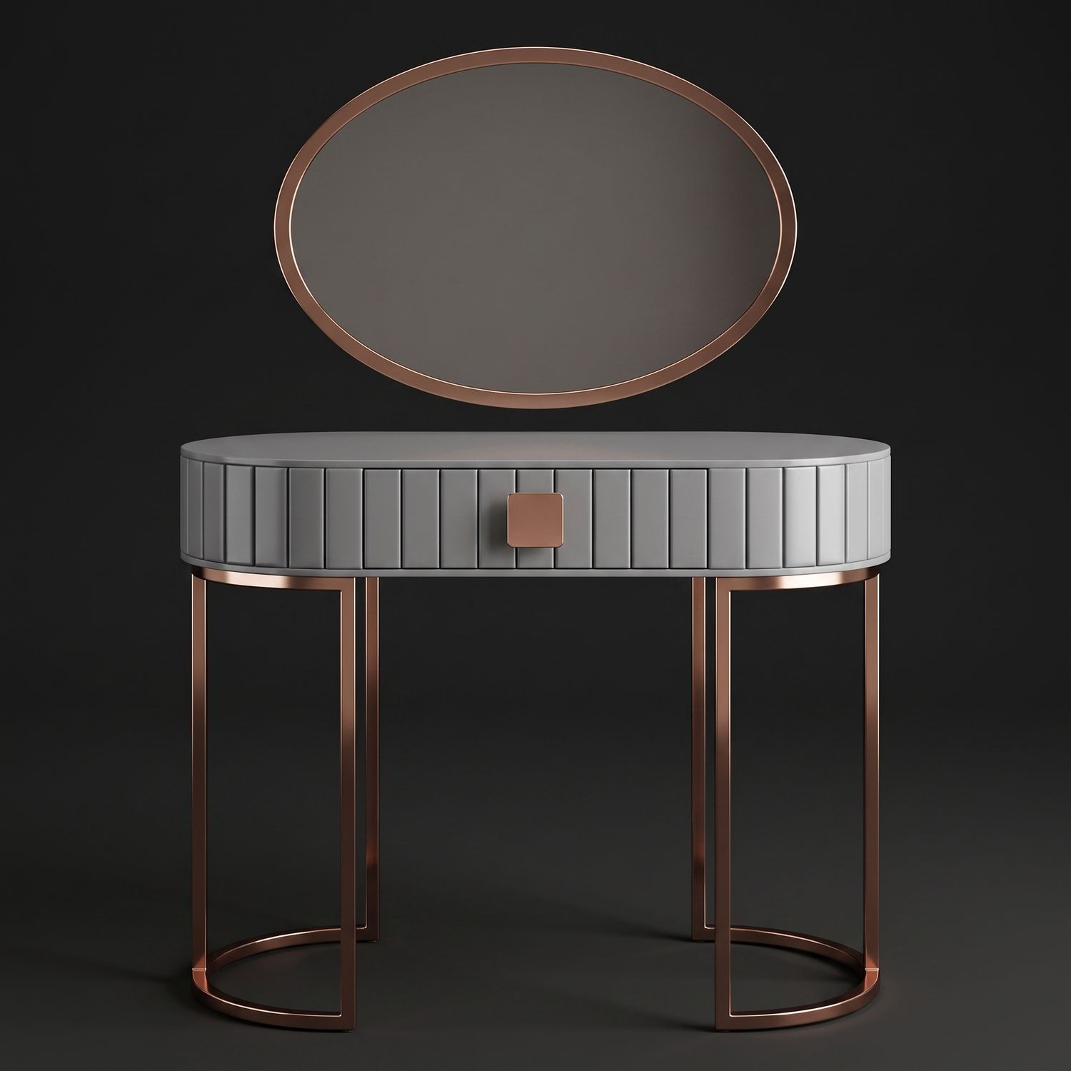 Rose gold oval aynalı otel makyaj masası