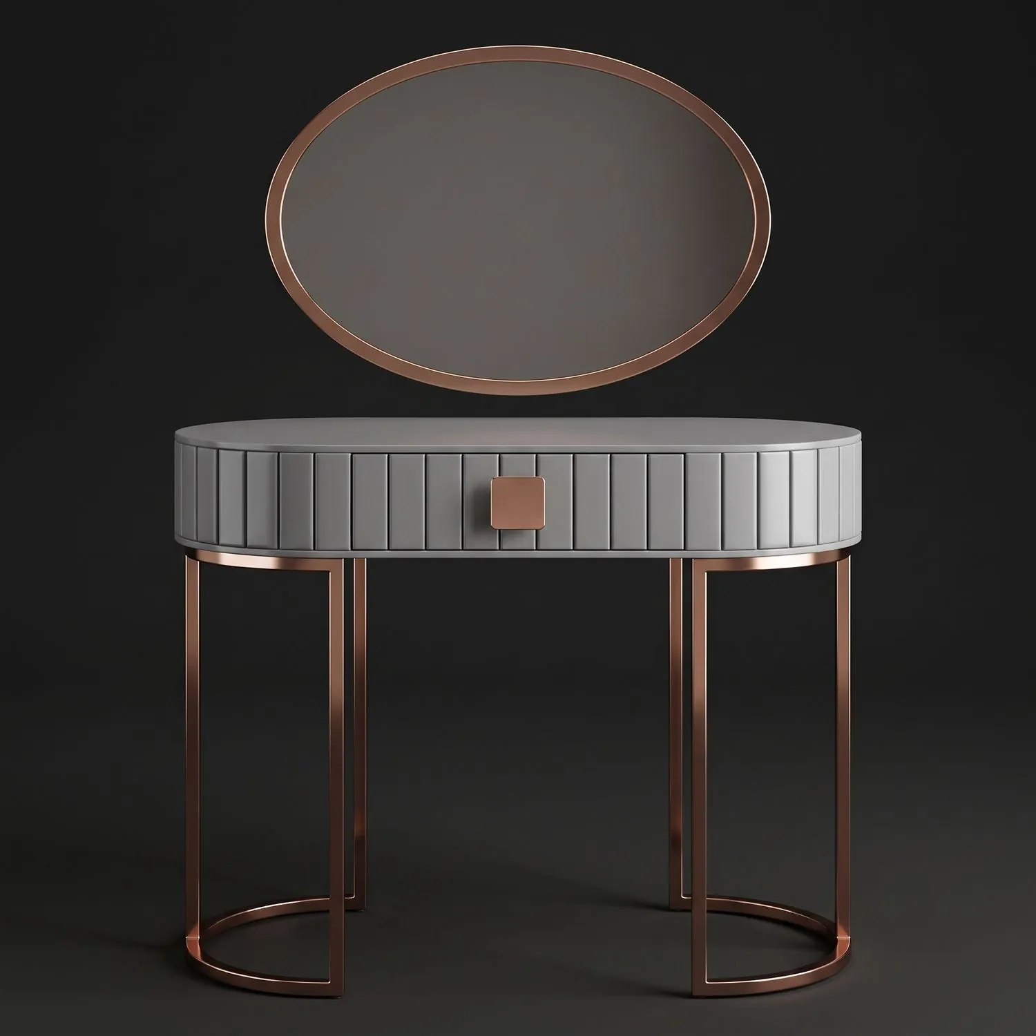 Rose gold oval aynalı otel makyaj masası