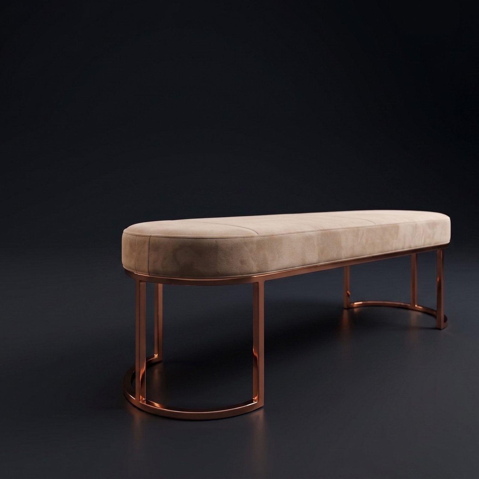Rose gold ayaklı süet otel bench stüdyo çekimi