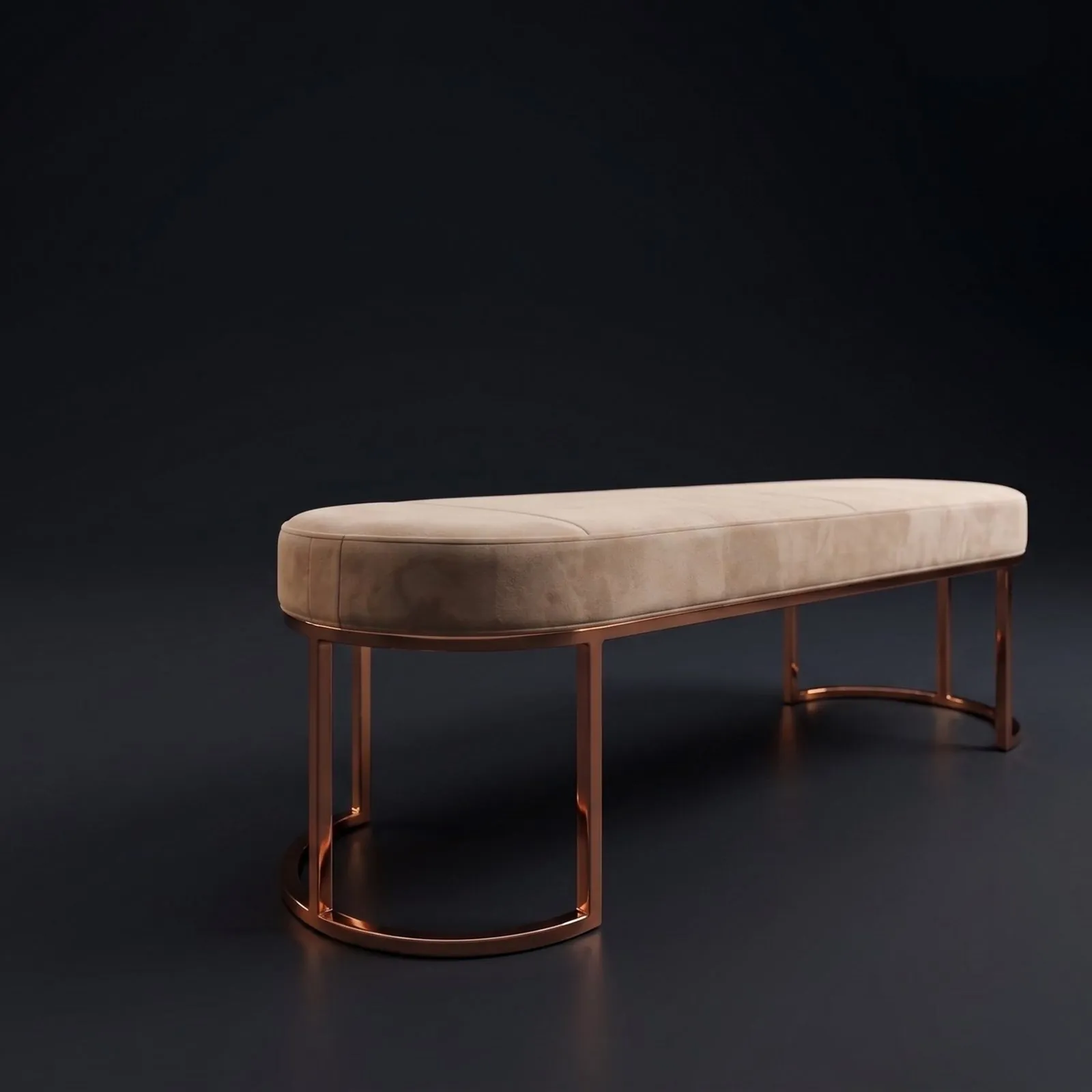 Rose gold ayaklı süet otel bench stüdyo çekimi